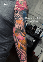Japanese sleeve. Japanese tattoo. Koi and lotus 