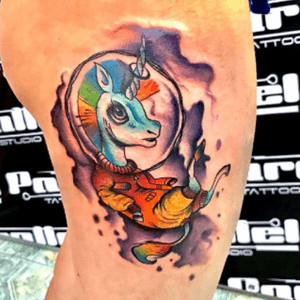 #unicorn #watercolor #spacesuit #space - #tattoo by #daiilTattoo @daniil_tattoo