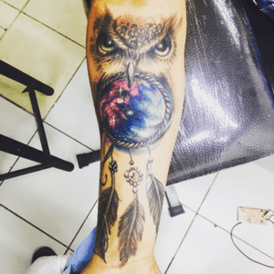 Owl, dreamcatcher, galaxy,color tatto, DLinea