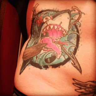 #side #shark #color #newschool #cartoon #mybody #tattoo 
