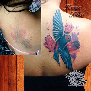 Before and after bird and flowers tattoo #tattoo #marianagroning #karmatattoo #cdmx #MexicoCity #watercolor #watercolortattoo #watercolortattooartist #bird #flower #flowers 