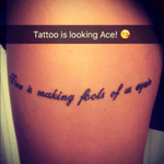 My quote! 'Time is making fools of us again' so many meaning and personal thoughts with this tattoo! Lifes too short and we havent got forever so live it! #life #harrypotter #quote #quotetattoo #writting #blackwork #finework #time #fresh #thigh #highthigh #neat #lines #dumbledore #lifestooshort #girlsandtattoos 