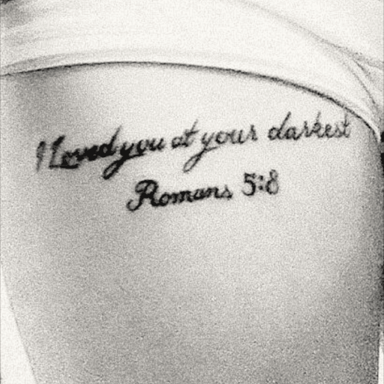 Tattoo uploaded by jakeJbefore  Romans 58 But God demonstrates His own  love towards us in that while we were still sinner Christ died for us   Tattoodo