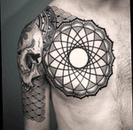 Added a chest mandala to pull things together #dotwork #blackwork #geometric #ornamental #mandala #geometrictattoo #mandalatattoo #skull #skulltattoo 