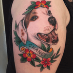 Chance ❤️ #freshink #dogportrait #dogtattoos #color #flowers #pitbull 