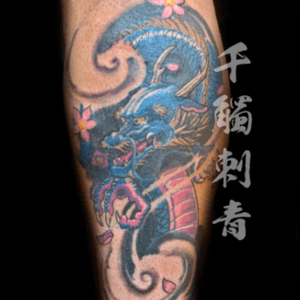 Japanese Dragon and Sakura,  tattooed by Oliver Wong