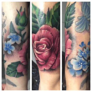 New flowers to add to my collection #pretty #pink #rose #tattoo  #blue #flowers #green #leaves