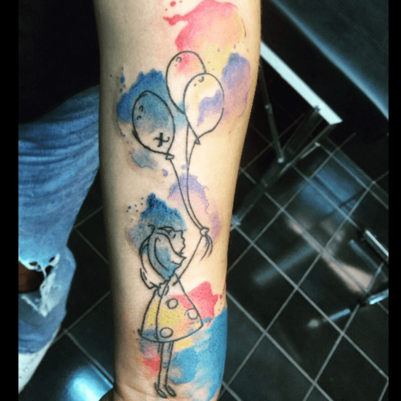 Tattoo uploaded by David Rodríguez • #watercolor #color #girl #balloons  #rodrigueztattooathens • Tattoodo