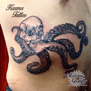 Skull octupus tattoo #tattoo #marianagroning #karmatattoo #cdmx #MexicoCity #blackwork #octopus #octopustattoo 