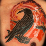 Japanese inspired crow with autumn motif