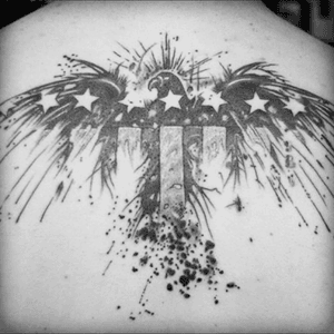 #megandreamtattoo black and white american flag and eagle on ribs  