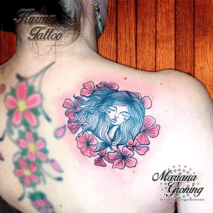 Girl with flowers#tattoo #tatuaje #watercolor #watercolortattoo #karmatattoo #marianagroning #color #colortattoo #mujer #girl #inked #inked