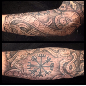 Tattoo uploaded by Jannicke Wiese-Hansen • Local style woodcarving on a  gentleman :) Compass not my work, just fitted it in with the rest.  #woodcarvingtattoo #ornamental #ornamentaltattoo • Tattoodo