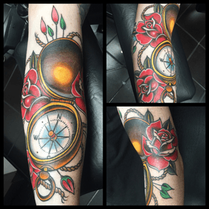 Compass Tattoo in the arm ditch #compass #rosetattoo #roses #Tattoodo 