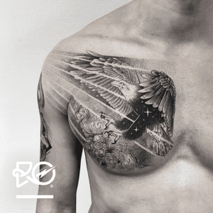By RO. Robert Pavez • Eagles against the Light • Studio Nice Tattoo • Stockholm - Sweden 2017 • Please! Don't copy® • #engraving #dotwork #etching #dot #linework #geometric #ro #blackwork #blackworktattoo #blackandgrey #black #tattoo 