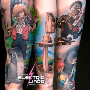 My Ivo Caprino sleeve. The characters are from norwegian and danish fairytales from my childhood. By Electric Linda @ Attitude Tattoo Studio. #norway #norwegian #fairytail #childhood #ivocaprino #lovemyink #photorealism #photorealistic #color #electriclinda #attitudetattoo