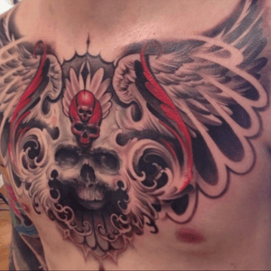 #skull #wings #chestpiece #tattoodo #WeAreSorryMom #inkjecta #killerinktattoo 