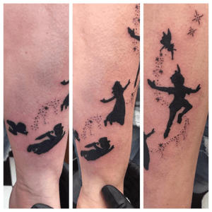 Peter Pan silhouettes that wrap around the forearm. ✨ #black #disney #peterpan 