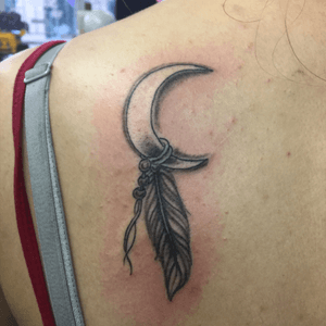 Moon and feather, black and grey 