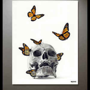 Skull with Monarch Butterflies (my original artwork) #megandreamtattoo