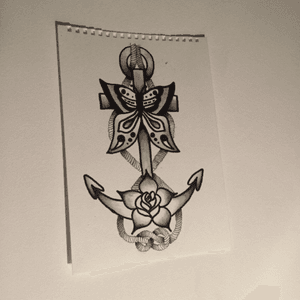 another design for a pal, first time  drawing ropes and using ink #anchor #butterfly #rose #ink