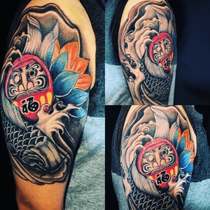 Koi and daruma #koi #japanesetattoo  #tattoo #daruma #darumadoll #japanese #tatuaje #mexico #arm #loto