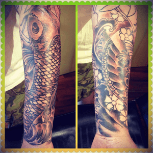 Second session. Line work complete and shading on the forearm. 