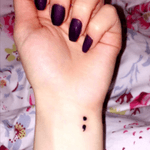 15th November 2016 - this is my second tattoo. The semi-colon project is a mental health awareness campaign, as I have a past of depression and anxiety, becoming particularly difficult in the last few months. I got this little tattoo as a reminder to stick to my determination to recover, and to remember that life gets better! :)