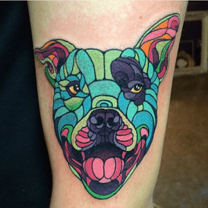Colorful mosaic doggy tattoo I made some months ago #dogportrait #dog #colorful #mosaic 