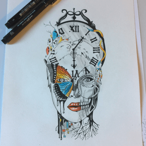 #skull #girl #clock #clocktattoo #skulltattoo #drawing #tattoodrawing #tattoo #time #butterfly #butterflytattoo 