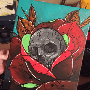 Made a painting this evenjng. Gotta start doing this more.#painting #acrylic #skull #rose #tattooart #artwork 