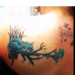My fave tattoo not finished yet #cheshirecat #aliceinwonderland 