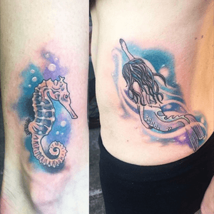 #tattoosmash @tattoo_smash #seahorse #upperarm #mermaid #watercolor #megandreamtattoo 