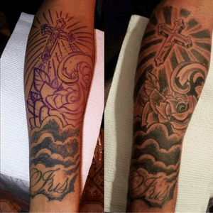 Fix up (before & after) #rokmatic #ink #tattoos #crosstattoo #rosetattoo #blackcloudtattoo 