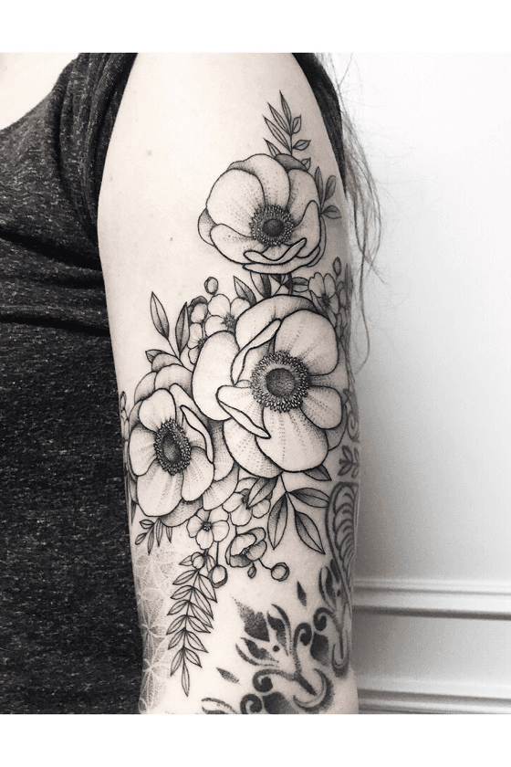 22 Pretty Anemone Tattoo Designs and Ideas  TattooAdore  Floral tattoo  sleeve Anemone tattoo Geometric tattoo