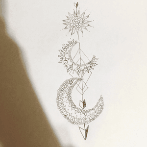 Design drew by myself for my 2nd Ink #thightattoo #upperthigh #thighpiece #Moonstruck #floral #geometricflower #arrow 