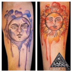 Tattoo by Lark Tattoo artist Hannah Clock #watercolor #watercolortattoo #sun #suntattoo #moon #moontattoo #tattoo #tattoos #tat #tats #tatts #tatted #tattedup #tattoist #tattooed #tattoooftheday #inked #inkedup #ink #tattoooftheday #amazingink #bodyart #tattooig #tattoososinstagram #instatats #westbury #larktattoowestbury #larktattoo #larktattoos