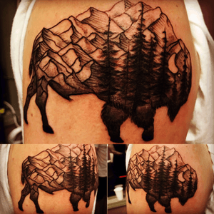 #custom #buffalo by gypsy rose ink in Webster, Tx! #illustration #handdrawing #nature #mountains #forest 