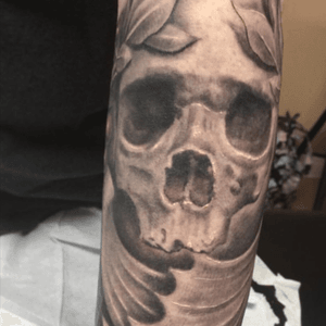 Black and Grey Skull with wings done by james Wulfe @jmwulfe at Grim North Portsmouth, NH