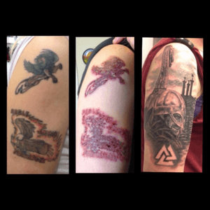 This is my coverup. Did 3 laser treatments an then got this  viking image made. 