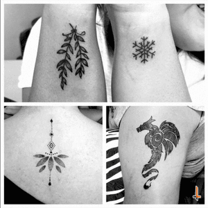 Nº171-173 Daughters & Father #tattoo #ink #littletattoos #branch #leafs #snowflake #snow #dotwork #dots #lotus #lotusflower #flower #dragon #lines #filledwithlines #bylazlodasilva Designs by Carly Amador