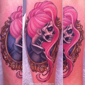 I would love to get a tattoo from Megan Massacre in this style, not a copy! Love the colours, the hair, the frame... Maby the face could be a mexican skull kinda face, in my #megandreamtattoo #meganmassacre 