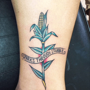Corn tattoo by Steve Zimovan (insta: @zimovan) Tribute to my corn growing grandfather. #corn #AmericanTraditional 