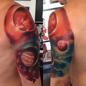 artist: #FedeGas#space #watercolor #planets #sun #nebula #color #tattoo 