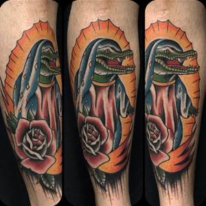 Virgin mary? Gator? Idk, but it sure looks cool. This was my buddy sams idea, I made it happen! #neotraditional 
