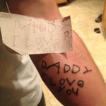 I want a man that does this! Good daddy! #tattooeddad #dad #childrens #handwritten 