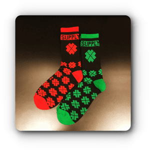 Perfect no matter the weather - get your Lucky Supply socks at luckysupply.com. #luckysupply #luckytattoosupply #luckymfg #socks #red #green #clovers