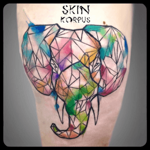 #geometric #watercolor #watercolortattoo #elephant #elephanttattoo #animal made  @  #absolutink by #skinkorpus #watercolorartist #tattooartist