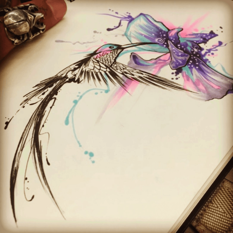 purple hummingbird tattoo