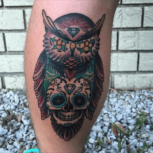 Fun Traditional Owl I got done at Gulf Coast Tattoos by Chad Gallaher
